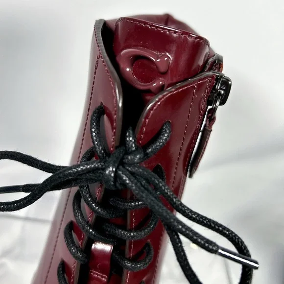 COACH ‘Leighton’ Lace-up Combat Boots in Burgundy - Picture 8 of 8